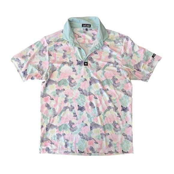 BAD BIRDIE Pastel Camo GOLF POLO SHIRT medium pink blue - Picture 2 of 9